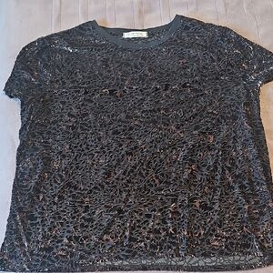 Free People Elegant Black Lace Tee
